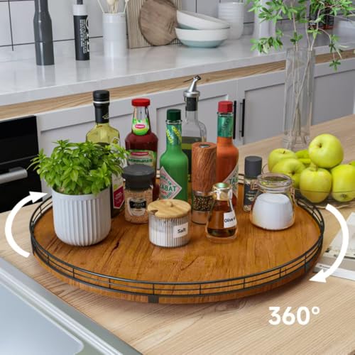 21" Lazy Susan Turntable, Wooden Organizer for Dining Table, Pantry, Kitchen, Countertop, Cupboard,Home Decor, Walnut - color: Walnut, size: 21 inches