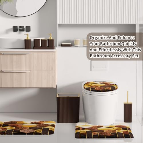 XLHOMO Bathroom Set - 26PC Bathroom Set with Shower Curtain and Rugs, Bathroom Accessory Set, Brown Bathroom Accessories Set, Trash Can & Soap Dispenser - style: Traditional