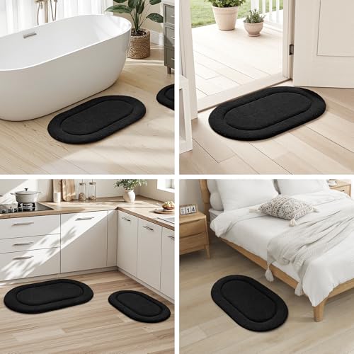 HOMEIDEAS Black Bathroom Rugs Sets, 2 Piece Small Bathroom Rugs, Soft, Absorbent Microfiber Mats, Machine Washable Bath Mats for Shower Room, Bathtub, Kitchen (20" x 32" + 16" x 24") - color: Black
