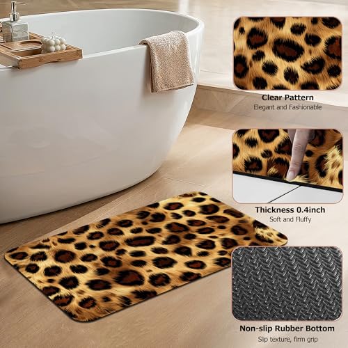 Non Slip Bath Mat,Leopard Print Bathroom Decor,Skin Texture Diatomaceous Bath Mat Quick Dry Absorbent Bathroom Rugs-Shower Rug for Kitchen Laundry Bathtub Shower 17"x29.5" - color: Leopard Print,skin Texture