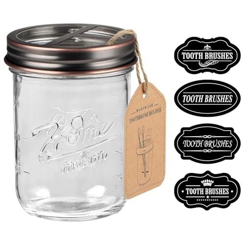 SheeChung Mason Jar Toothbrush Holders, Glass Toothbrush Holders for Bathroom, Bathroom Essentials, Mason Jar Bathroom Accessories Set, Bathroom Countertop Organizer-Oil Rubbed Bronze - color: Oil Rubbed Bronze