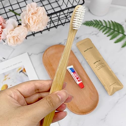 DincherBel Bamboo Toothbrushes Kit Bulk, Disposable Toothbrushes with Toothpaste(6g), Individually Wrapped Toiletries Amenities for Hotel, Airbnb, Homeless, Shelter, Camping and Travel (100 Pack) - style: 100 Pack(Bamboo)
