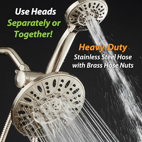 AquaDance 7" Premium High Pressure 3-Way Rainfall Combo with Stainless Steel Hose – Enjoy Luxurious 6-setting Rain Shower Head and Hand Held Shower Separately or Together – Brushed Nickel Finish - color: Brushed Nickel, style: 2.5 Gallons Per Minute