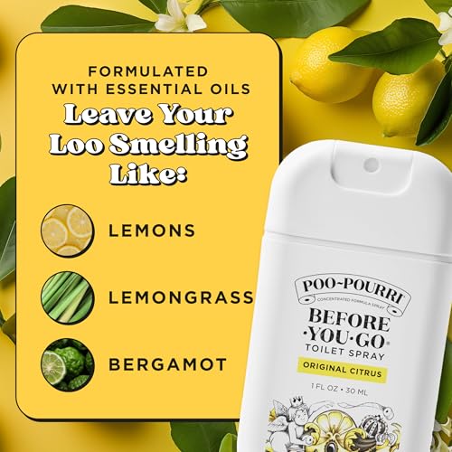 Poo-Pourri Before-You-Go Pocket Toilet Spray, Travel Essentials, Original Citrus, 1 Fl Oz, Up to 50 Uses, On-The-Go Bathroom Odor Deodorizer with Essential Oils, TSA Approved Size, Lemon Bergamot - size: 1 Fl Oz (Pack of 1)