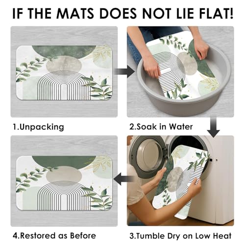 Boho Sage Green Mid Century Shower Curtain Set with Toilet Lid Cover and Non-Slip Rugs, Abstract Bohemian Gold Leaves Plant 4 Pcs Modern Minimalist Shower Curtain for Bathroom Set with 12 Hooks - color: Leaf Sage Green