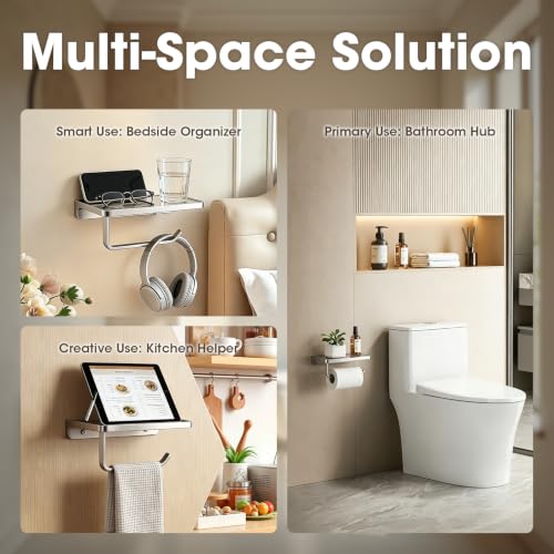 Toilet Paper Holder with Phone Shelf Solid Metal Bathroom Wall Mounted Tissue Roll Dispenser Storage, Brushed Nickel - color: Brushed Nickel, size: 7.1" x 4.3"