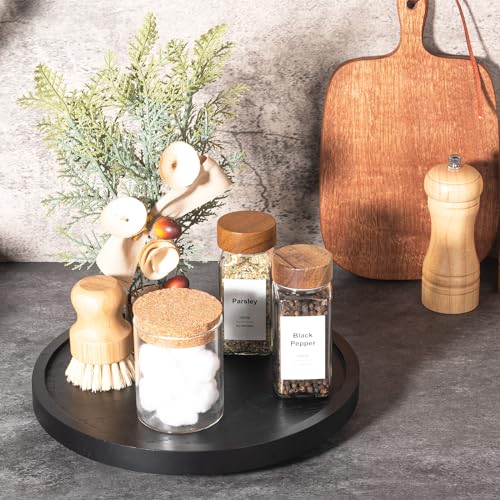 Wood Lazy Susan Organizer Kitchen Turntable for Cabinet Farmhouse Bathroom Decor Round Decorative Tray for Vanity, Counter, Sink, Coffee Table, 10 Inch, Black - color: Black, size: 10“