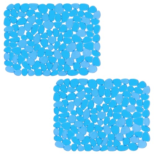 Bligli Pebble Sink Mat for Stainless Steel/Ceramic Sinks, PVC Eco-Friendly Sink Protectors Mats for Bottom of Kitchen Sink, Dish Drying Mat for Dishes and Glassware, 15.7 x 11.8 inch, Blue - color: Blue