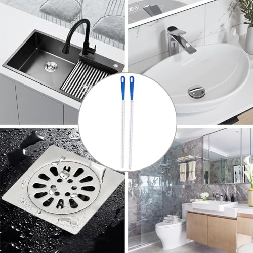 Adove Drain Cleaning Brush 2pack, Long Drain Clog Remover Tool 23.6inch, Pipe Brush Cleaner with Nylon Bristles, Sink Drain Cleaner for Toilet, Kitchen Sink, Bathroom Tub, Shower, and Sewer Drain