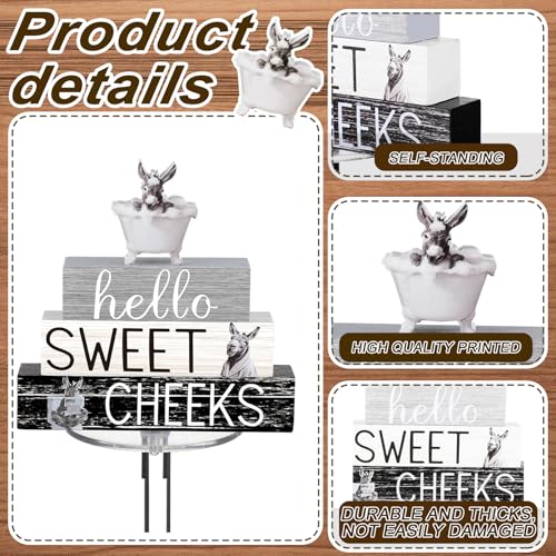 Cinnvoice 4 Pcs Funny Donkey Bathroom Decor Farmhouse Bathroom Decoration Western Hello Sweet Cheeks Table Centerpiece Gift for Christmas Valentines Back to School - style: Funny Donkey