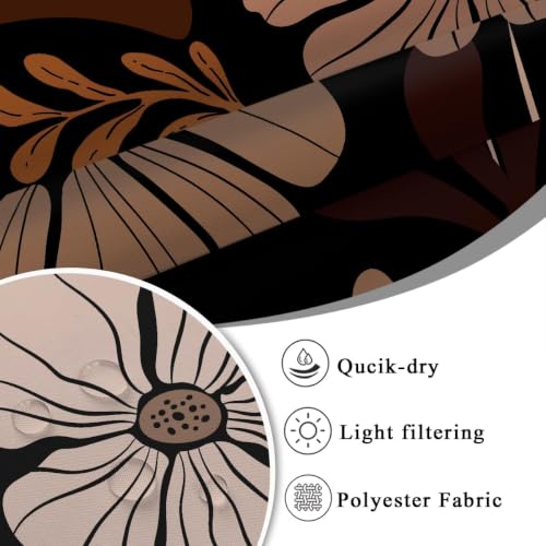Boho Vintage Floral Shower Curtain Stall Small Short 36x72 Inch, Black Brown Tan Farmhouse Bohemian Flower Botanical Pattern, Retro Plant Abstract Polyester Fabric Mini Bathroom Decor, 7 Hooks - color: Brown, size: 36"W x 72"L (Pack of 1)
