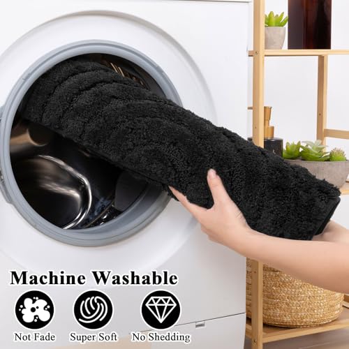 SHACOS Bathroom Rugs Sets 5 Piece Ultra Soft Absorbent Microfiber | Bath Mat with Bath Runner, U Shape Contour Rug, Toilet Lid Cover, Non Slip Machine Washable Carpet for Bedroom, Black - color: Black