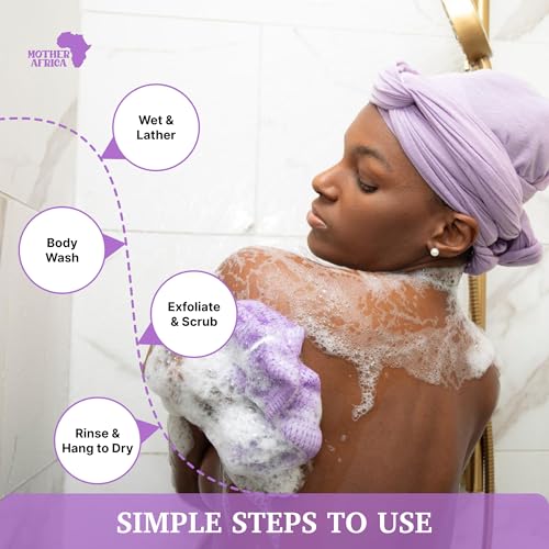 MOTHER AFRICA African Net Sponge Authentic with Knots 2 Pack Black Owned Exfoliating Body Scrubber Bath Sponge for Shower Washcloth Loofah Gentle Deep Cleansing Back Scrubber Face & Body Men & Woman - color: Lavender & Coral Pink
