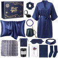 Twistover 16 Pcs Birthday Gifts for Women: Luxury Robe & Blanket Spa Gift Basket for Women -scented Candle, Mug, Notebook, Pillowcase & Spa Accessories(Navy Blue) - color: Navy Blue
