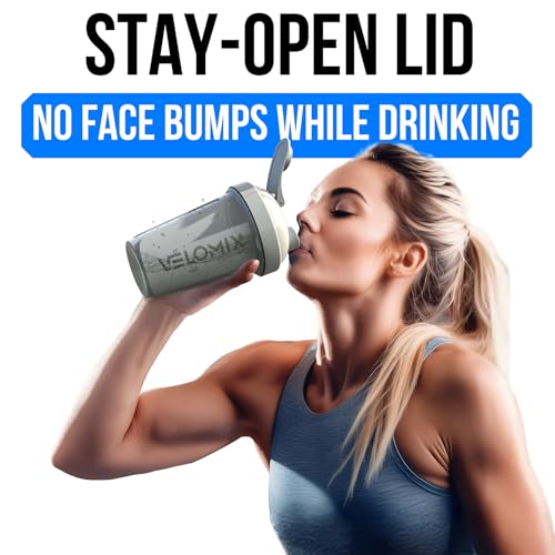 VELOMIX -2 Pack- 20 oz Protein Shaker Bottles for Protein Mixes - 2x Wire Whisk | Leak Proof Shaker Cups for Protein Shakes and Pre Workout | Protein Shaker Bottle Pack (B6) Gray/White - color: B6) Gray / White