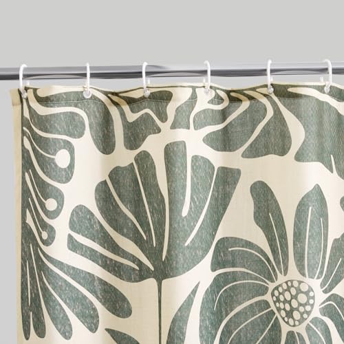 RoomTalks Vintage Floral Faux Linen Shower Curtain Extra Long 84 Inches - 210GSM Heavy Duty Modern Farmhouse Matisse Flowers Plants Botanical Shower Curtain Set Aesthetic Bathroom Decor - color: Beige and Greenish, size: 72"W x 84"L (Pack of 1)
