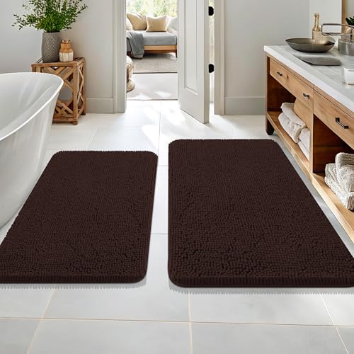 OLANLY Bathroom Rugs Sets 2 Piece, Soft Absorbent Chenille Bath Mats Area Rug Set, Non-Slip, Quick Dry, Machine Washable Bath Mats for Bathroom, Home Decor Accessories (36"x24"+30"x20", Brown) - color: Brown, size: 36" X 24" + 30" X 20"