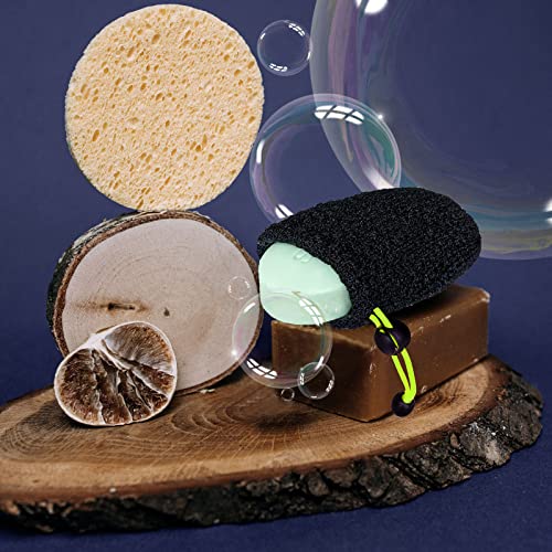 MIG4U Exfoliating Soap Bag for Shower 2 Pieces - Bar Soap Saver Pouch, Bamboo Body Scrubber Exfoliator Pocket in Travel Bathing, Black - style: 1 exfoliation level