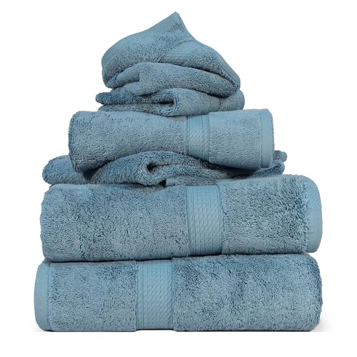 SUPERIOR Egyptian Cotton Ultra Plush & Absorbent, 6 Piece Set, Denim Blue | Quick Dry, Soft Luxury Towel Set, Bath Essentials, Guest Bath, Spa, 2 Bath, 2 Hand, 2 Face Towels, Madeline Towels - color: Denim Blue, size: 6-Piece Towel Set