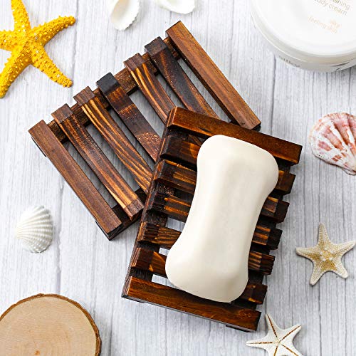 Honoson 5 Pieces Wooden Soap Dish Holder Tray Wood Bar Soap Holder Tray Self Draining Saver for Shower Bathroom Kitchen - color: Charcoal