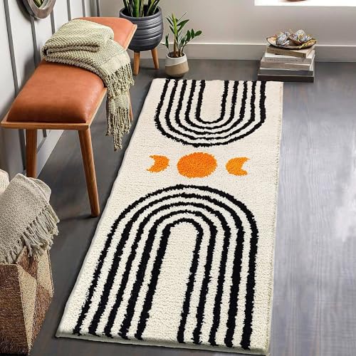 Boho Bathroom Runner - 20"x47" Long Abstract Bath Mat, Soft Plush Fluffy Non Slip Washable Beige Rug for Bedroom/Hallway - color: Beige, size: 1'8" x 3'9" (Rectangular)