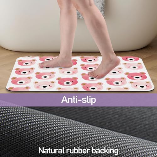 Bear Pink Bathroom Rug, Rapid Dry Absorbent with Non-Slip Rubber Base Bath Mats for Bathroom 17"x30" - color: Bear Pink