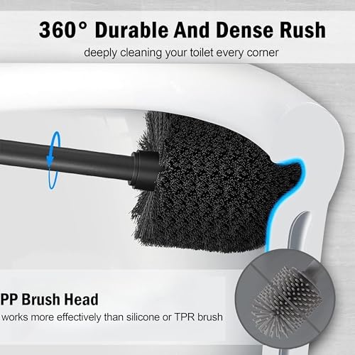 Vince Camuto Toilet Bowl Brush with Holder, Durable Bathroom Cleaning Tool, Modern Design for Easy Toilet Maintenance, Bathroom Cleaner Brush for Efficient Cleaning and Hygiene - color: Matte Black
