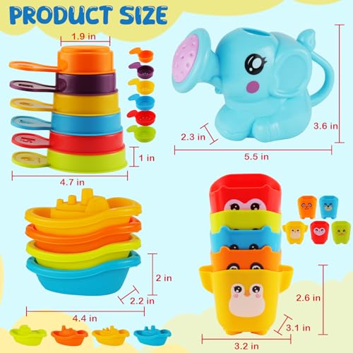 Baby Bath Toys for Kids Ages 1-3, 16 PCS Mold Free Bath Toys for Toddlers with Floating Boats,Watering Can,Water Cup Set& Bath Spoons, Bathtub Water Pool Toys for Babies and Toddlers - size: #2