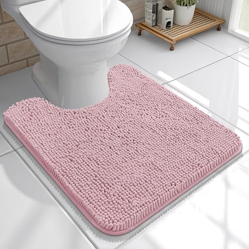 OLANLY Toilet Rugs U-Shaped 20x20, Extra Soft Absorbent Chenille Contour Bathroom Rugs for Toilet, Dry Quickly, Machine Washable, Non-Slip Bath Mat, Dusty Rose - color: Dusty Rose, size: 20" X 20" Contour Rug