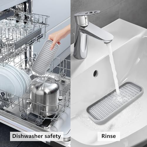 Silicone Sponge Holder for Kitchen Sink - Dish Soap Holder 2Pack Light Grey | Waterproof sponge soap tray, kitchen counter / bathroom sink caddy Organizer; dish sponge holder, soap dispenser, scrubbers - color: Light Grey