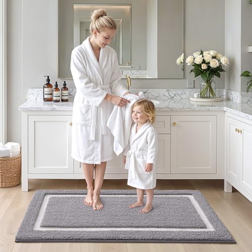 Color&Geometry Gray Bathroom Rugs 43x24, Extra Soft Absorbent Microfiber Bath Rugs, Non-Slip Bathroom mat, Washable Plush Bath Mats for Bathroom, Shower, Bathtub, Laundry, Light Grey White - color: C, size: 24"x44"