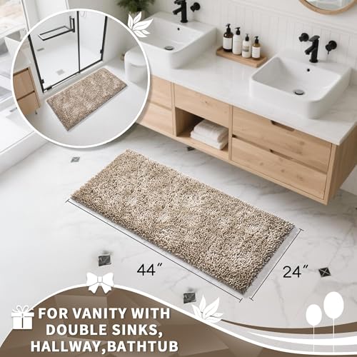 Yimobra Long Bathroom Rug Non Slip 44x24 Inch, Extra Thick Soft Absorbent Chenille Bath Mat, Machine Washable Quick Dry Bath Rugs for Bathroom Floor, Tub and Shower, Home Decor Accessories, Camel - color: Camel, size: 44" X 24"