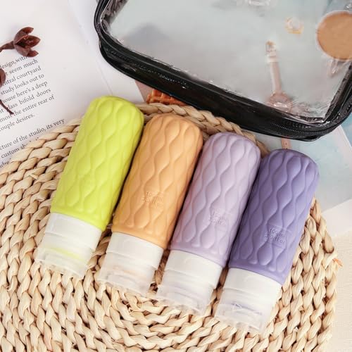 Silicone Travel Bottles for Toiletries 8 Pack Travel Size Toiletries 3.4 oz 1.7 oz, Leakproof Squeeze Travel Size Containers Refillable Cosmetic Jars Set for Shampoo, Conditioner, Creams - color: Pastel Bloom-3.4oz