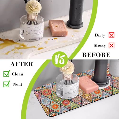 Faucet Mat Sink Splash Guard 15.5"X5.5" | Bohemian Textile Rug Texture Sink Splash Guard Drying Mat for Kitchen Bathroom Faucet Sinkmat 15.5"X5.5" - size: 15.5" x 5.5"