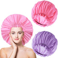 2 PCS Large Shower Cap for Braids - Waterproof Shower Cap for Women, Reusable XL Plastic Shower Caps Jumbo Bath Bonnet for Long Thick Curly Hair, Locs, Twist Braids (Pink, Purple) - color: Pink+Purple