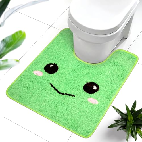 Frog U Shaped Toilet Rug,Soft and Absorbent Bathroom Rug - color: Green, size: 24" x 20"