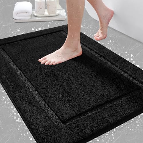 Bathroom Rugs 24"x17", Ultra Soft Thick Plush Fluffy Microfiber Absorbent Bath Mat, Non-Slip Backing, Machine Washable Bath Mats for Bathroom Floor, Tub and Shower, Home Decor Accessories, Black - color: Black, size: 1'5" x 2' (Rectangular)