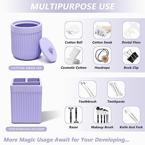 XLHOMO Resin Light Purple Bathroom Accessories Set 5 Pcs, Lotion Soap Dispenser, Toothbrush Holder, Bathroom Tumbler, Qtip Holder and Vanity Tray, Bathroom Countertop Organizer Set for Home Apartment - color: Purple, size: Resin Bath Set