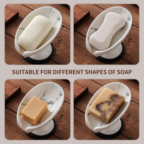 Agyiuns Soap Dish, Marble Soap Holder Self Draining Leaf Shape Soap Dishes,Ceramic soap Holder for Shower，Bathroom Sink, Kitchen (1, Marble) - color: Small Size-marble