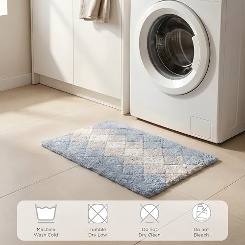 THE BEER VALLEY Set of 2 Albany Bath Rug 21x32/17x24 Inch - Blue | Non Slip Cotton Absorbent Bathmat for Bathroom, Washable Soft Toilet Bathrug - color: Blue Combo