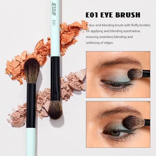 Jessup Makeup Brushes 2pcs Double Sided Foundation Brush Contour Brush Dual Ended Eye Blending Brush, Multi-functional Cosmetic Brush Bright Cyan T502 - style: 2pcs-T502