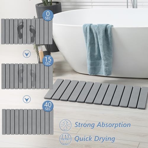AWW Foldable Stone Bath Mat, Diatomaceous, 31.5"x15.7", Grey | Quick-dry surface, super absorbent, easy-clean finish, non-slip mat included, and compact storage for small bathrooms - color: Grey, size: 31.5" x 15.7"