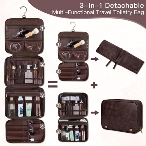Personalized Dad Gifts from Daughter Son 3-in-1 Mens Toiletry Travel Bag, Unique Hanging Shaving Bag Valentines Easter Fathers Day Birthday Gifts for Men Father New Dad Grandpa Dark Brown A - color: Dark Brown, style: A