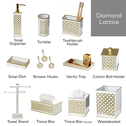 Creative Scents Diamond Lattice White & Gold 4 Piece Bathroom Accessories Set