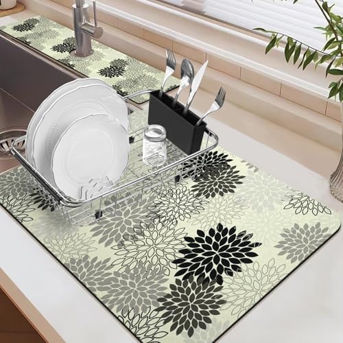 19.5" x 12" Dish Drying Mat & 24" x 5.5" Sink Splash Guard, Super Absorbent Drainer Rack Mat for Kitchen Counter Coffee Bar - color: Gray, size: 19.5"*12"+24"*5.5"