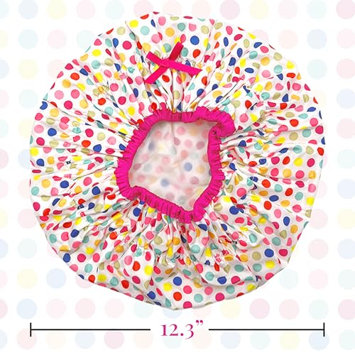 Reusable Bath & Shower Cap Lined, Oversized Waterproof Shower Caps Large Designed for all Hair Lengths with PEVA Lining & Elastic Band Stretch Hem Hair Hat - Fashionista Deco Dots - color: Deco Dots
