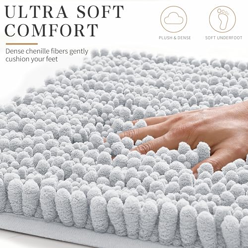 Yimobra Bathroom Rugs Non Slip Washable - Ultra Soft Absorbent Chenille Bath Mat, Quick Dry Shaggy Floor Carpet for Tub Shower, Silver Home Decor Accessories, 24x17 Inch - color: Silver, size: 24" X 17"