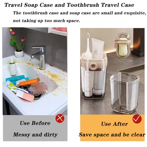 4 Pack Travel Soap Case and Toothbrush Travel Case Portable Soap Holder Toothbrush Holder with Cover Leakproof Soap Container for Trip Bathroom Camping Gym Outdoor (clear grey)