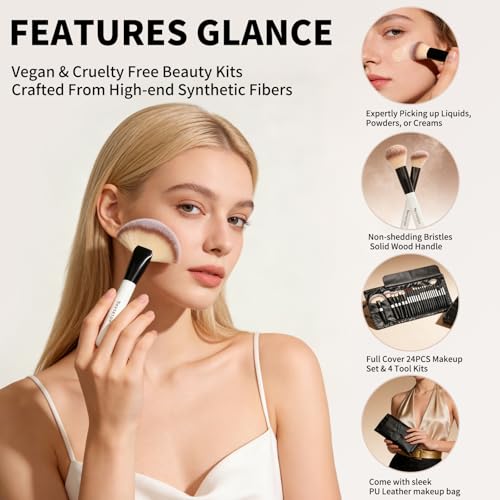 Makeup Brushes, Quality Make Up Brushes 28Pcs Makeup Brushes Set Professional, Beginner Make-up Sets With Case, Soft Brush Kits Sponges Masks Spatula,Travel-Friendly Women Girls Gift Sets - color: Panda White