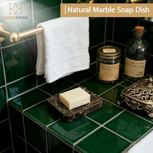 Natural Marble Soap Dish, Rectangle Emperador Dark Jewelry Dish, Dark Brown Style Shower Soap Holder, Modern Stone Sponge Holder, Bar Soap Saver Tray for Bathroom, Kitchen, Easy to Clean - color: Dark Brown 5-in Rect